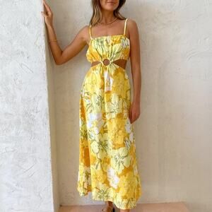 Faithfull The Brand El Rio Linen Cut Out Midi Maxi Dress Loretta Floral Yellow